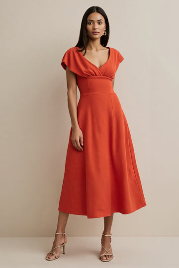 Orange A Line Satin Cap Sleeves Semi Formal Dress